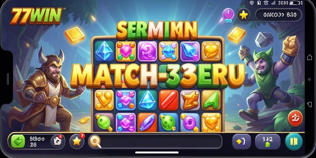 Screenshot gameplay 77WIN menampilkan momen seru permainan Match-3.