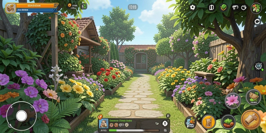Screenshot menunjukkan gameplay seru berkebun di API288.