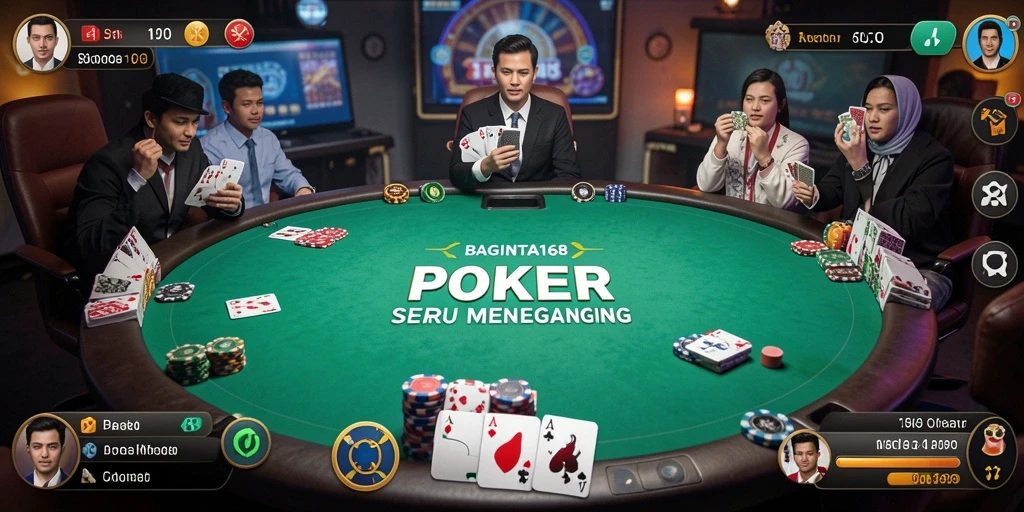 Tampilan gameplay seru di BAGINTA168 dengan aksi poker yang menegangkan.