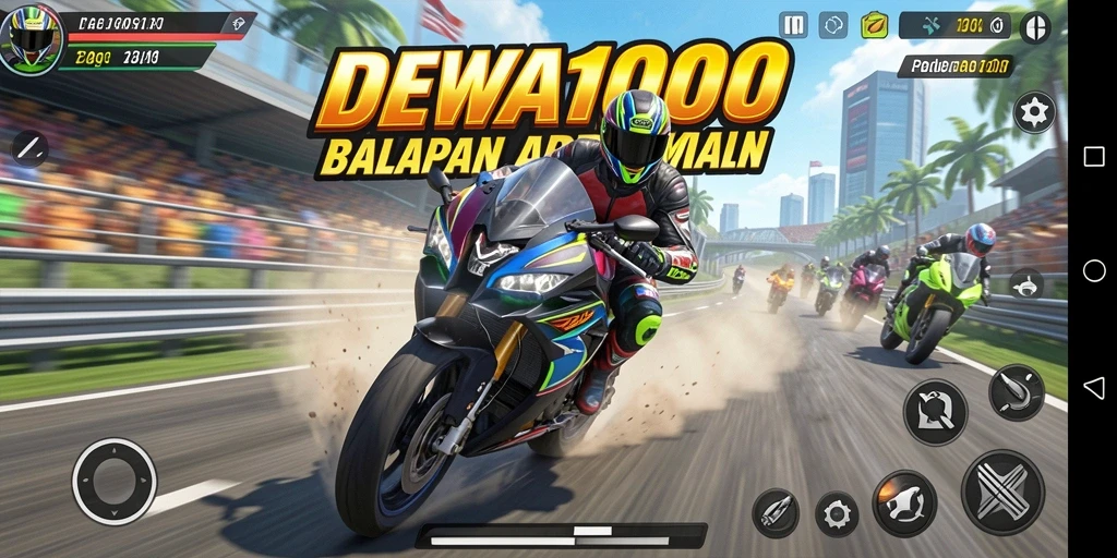 Tampilan gameplay seru DEWA1000 dengan balapan motor yang menegangkan.