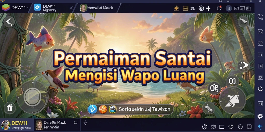Tampilan gameplay DEWI11 yang penuh warna dan karakter lucu.