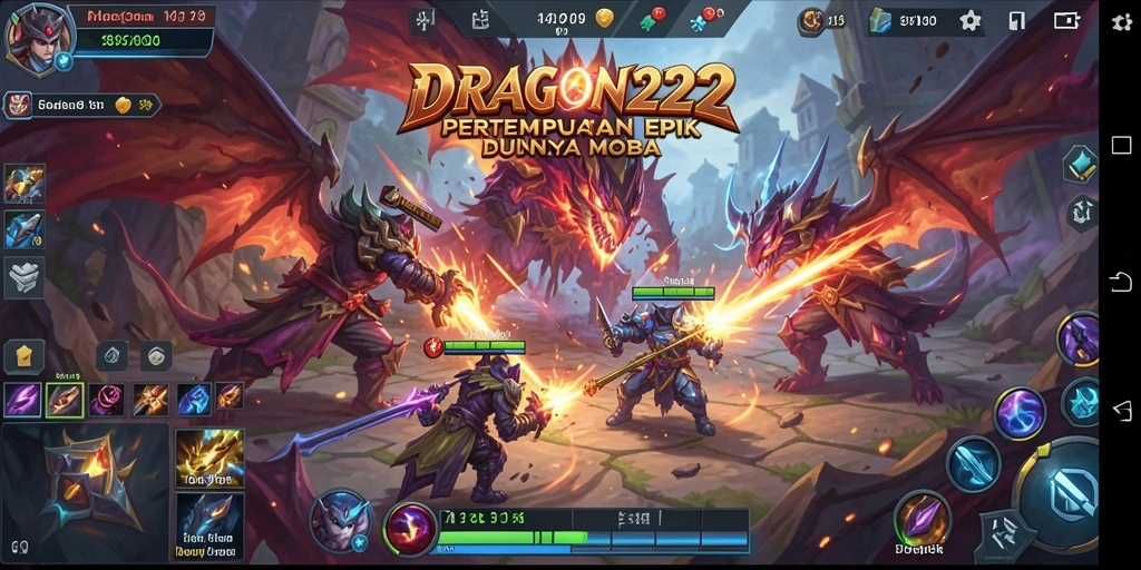 Screenshot gameplay DRAGON222 dengan aksi MOBA yang menegangkan.