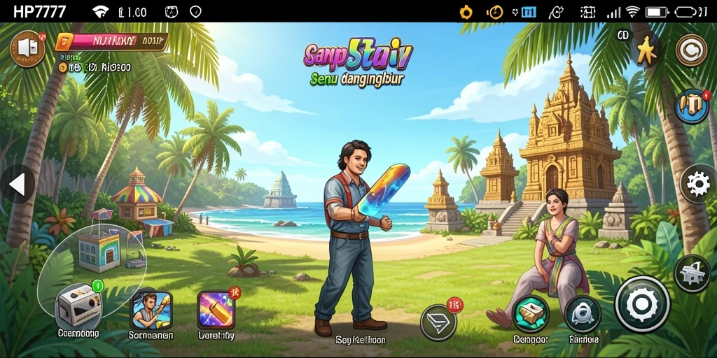 Tangkapan layar dari gameplay santai HP777 yang penuh warna.