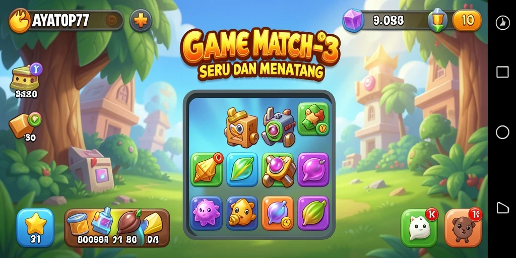 Screenshot gameplay JAYATOP77 menampilkan aksi padanan permata yang dinamis.