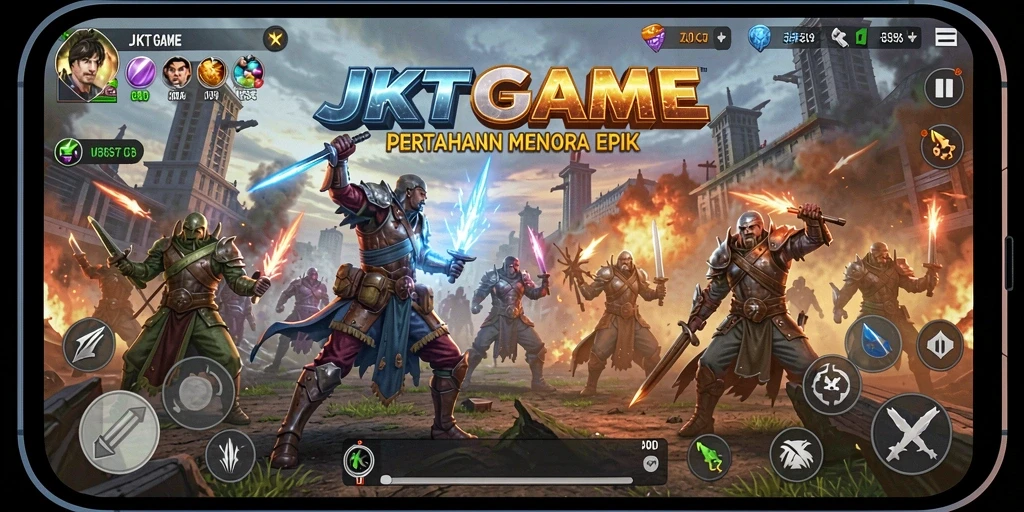Tampilan gameplay seru dari JKTGAME yang menguji strategi Tower Defense.