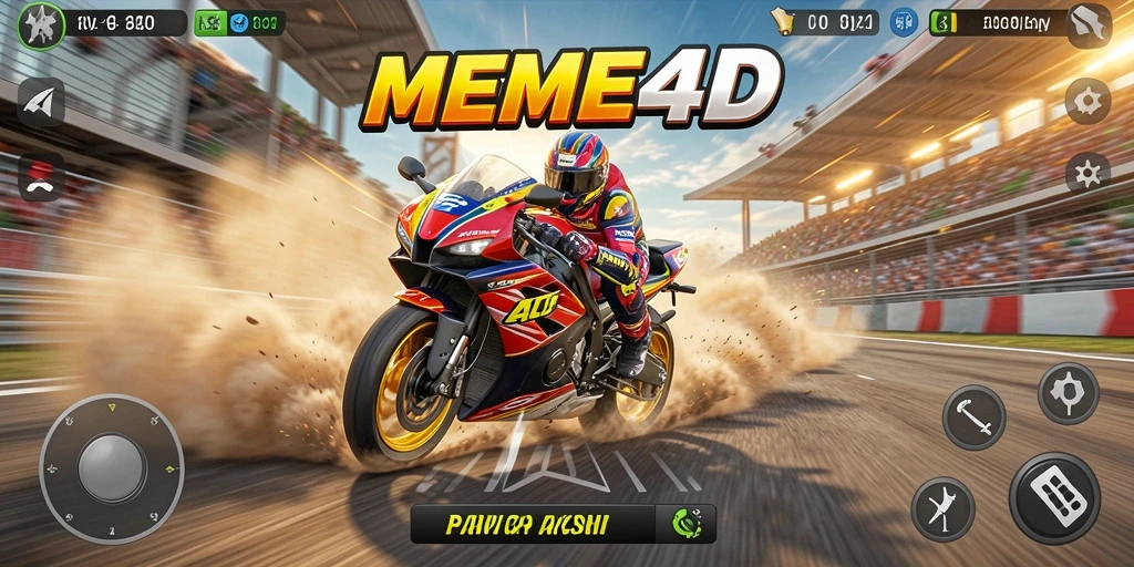 Tampilan gameplay seru dalam balapan motor di MEME4D.