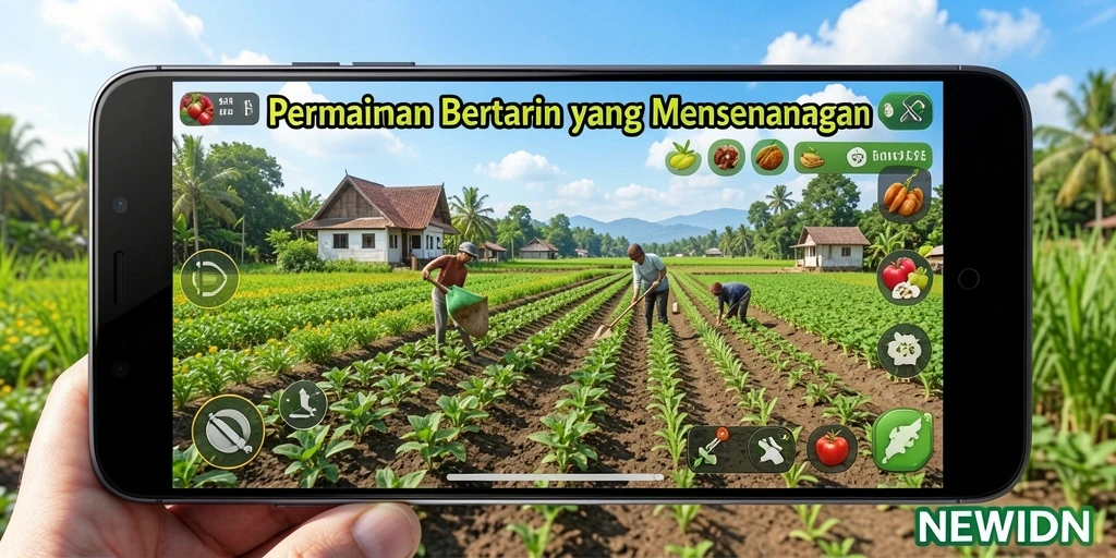 Screenshot gameplay <strong>NEWIDN</strong> menampilkan ladang indah dan tanaman yang subur.