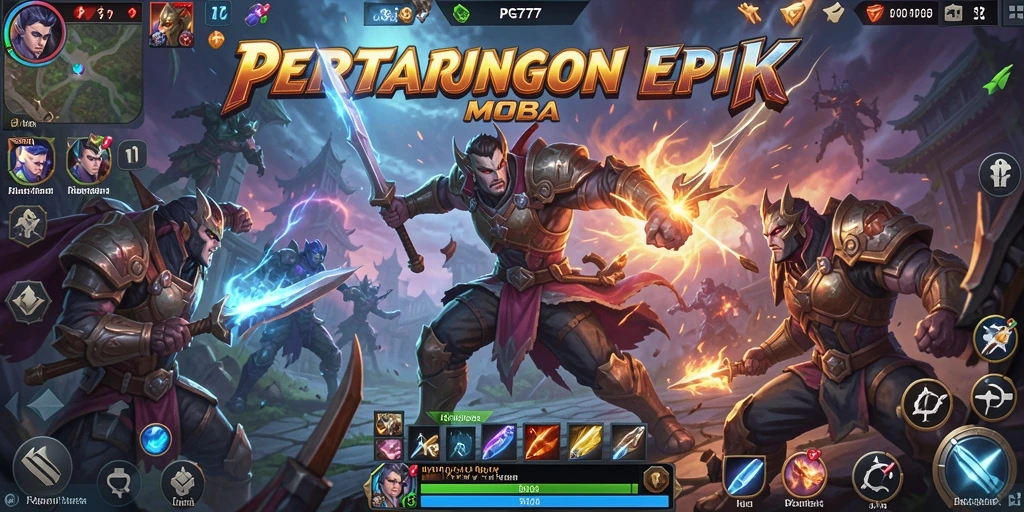 Tangkapan layar gameplay PG777 menampilkan pertarungan MOBA yang menegangkan.