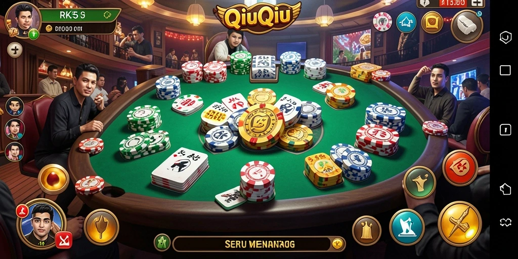 Tampilan gameplay seru dalam RK55 saat bermain QiuQiu.
