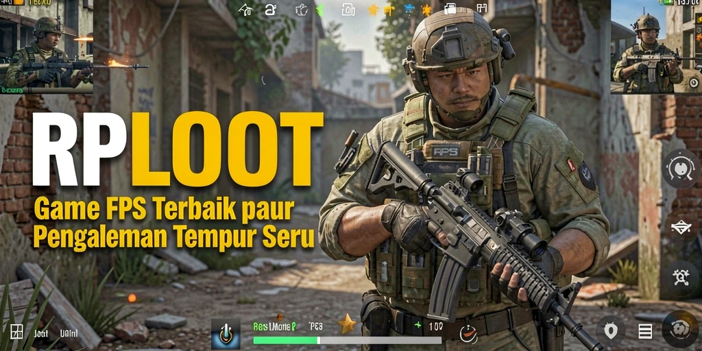 Screenshot utama RPLOOT menunjukkan aksi gameplay FPS yang mendebarkan.