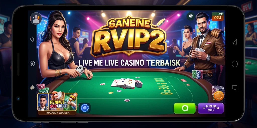 Screenshot menunjukkan gameplay seru di RVIP2 dengan dealer langsung.