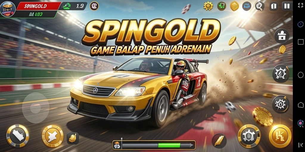 Tampilan gameplay SPINGOLD dengan balapan mendebarkan di trek yang menantang.