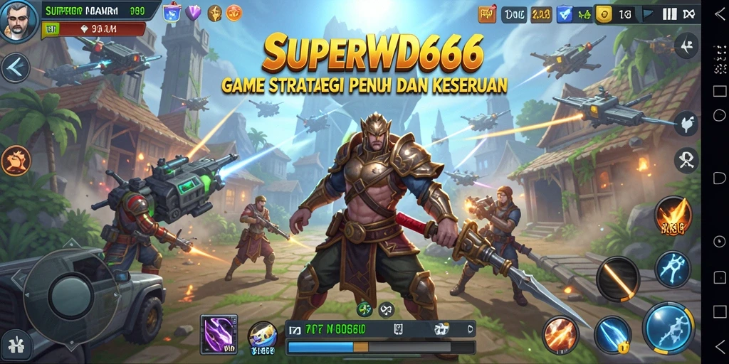 Screenshot utama SUPERWD666 menampilkan aksi pertempuran strategi yang mendebarkan.