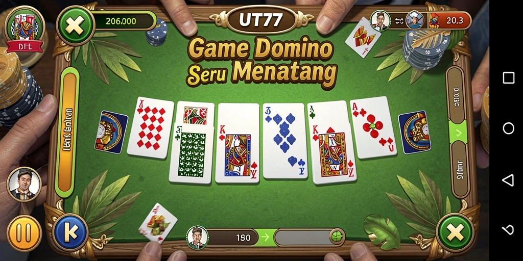 Tampilan screenshot utama UT77 menampilkan gameplay Domino yang seru.