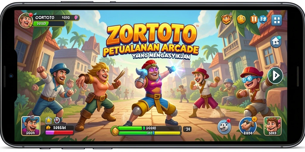 Tangkapan layar utama ZORTOTO menampilkan aksi gameplay arcade yang mendebarkan.